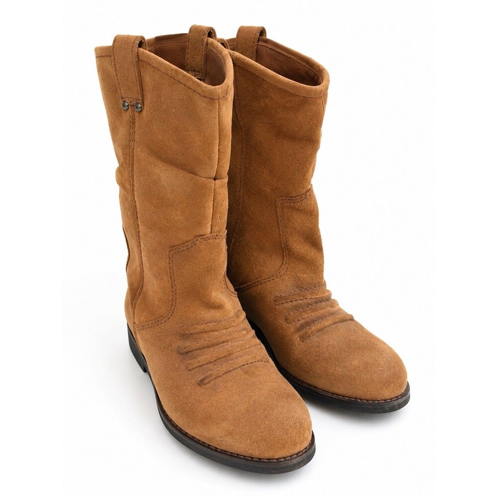 BCBGeneration Tan Suede Western Mid Calf Boots Boho Slouch Pull On 9,5